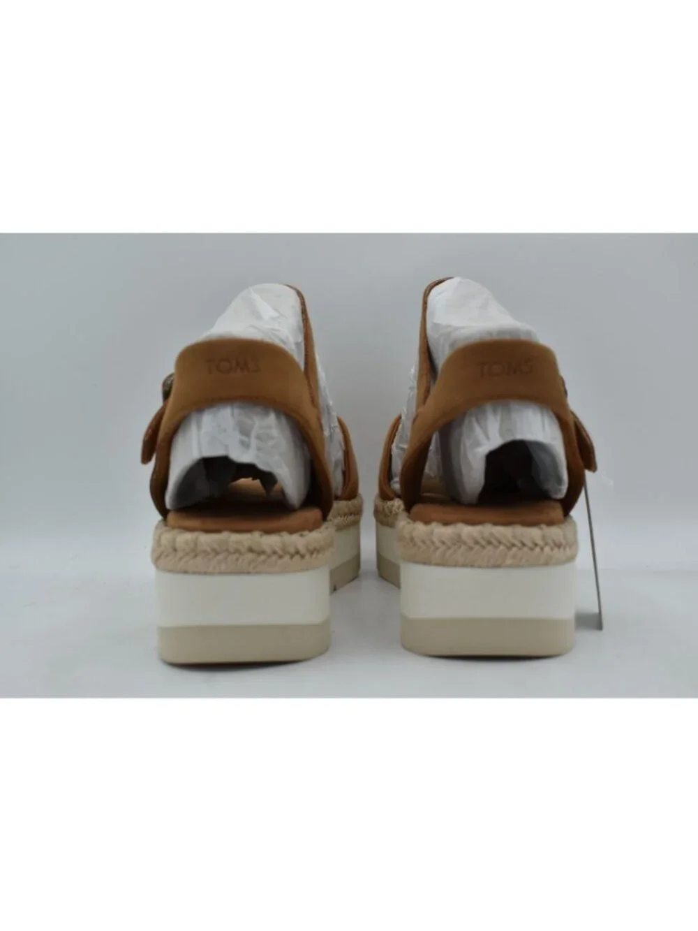 TOMS‎ Womens Size 10 Ronan Tan Leather Espadrille Platform Sandals Shoes